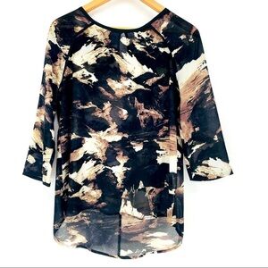 Mossimo Black abstract art-to-wear office corpcore long sleeve tunic shirt